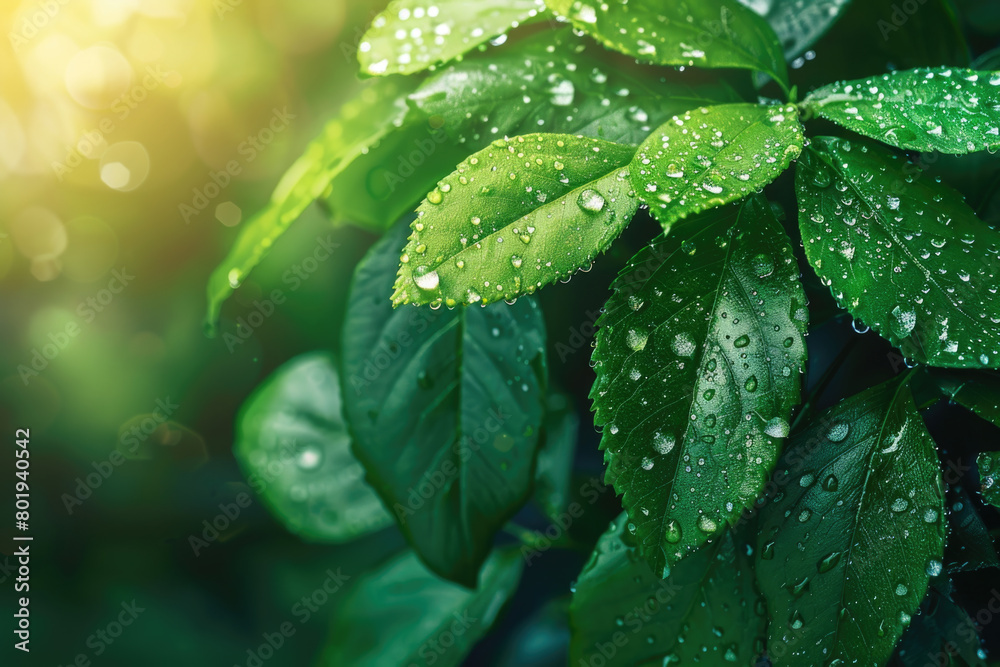 Moisture-laden green plant leaves covered in water droplets due to humidity.
Moisture-laden green plant leaves covered in water droplets due to humidity.