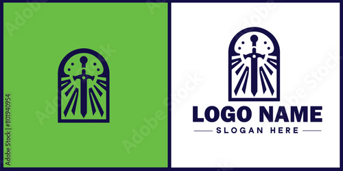 Castle icon logo Tower defense strong fortress game app modern flat business vector logo