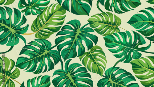 Seamless pattern with tropical monstera leaves. Vector illustration.