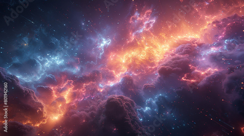 Celestial Symphony: Vibrant Cosmic Clouds and Glowing Nebulae