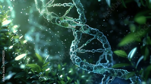 DNA plant  structure science background ,double helix genetic, medical biotechnology, biology chromosome gene DNA abstract molecule medicine, 3D research health genetic disease, genome , green tone photo