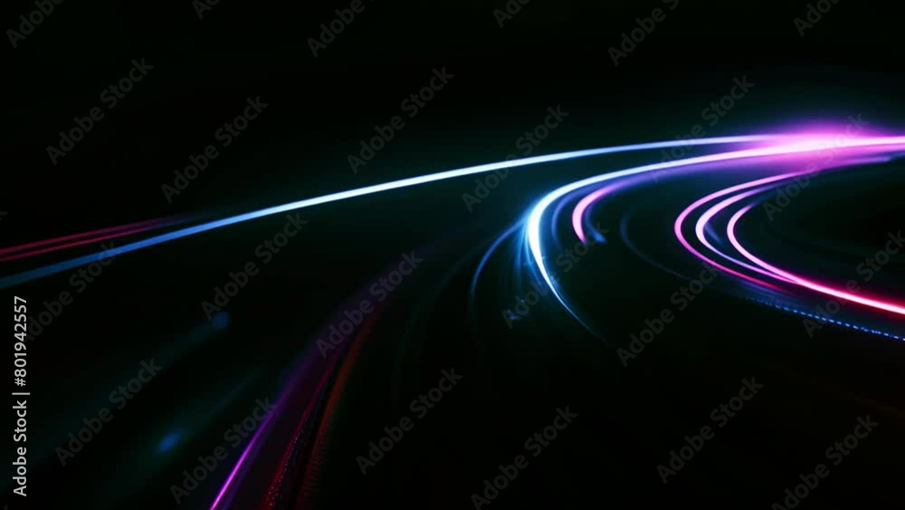 High Speed Flying Lines 3d Animation in Seamless Looping Traffic. Sci-fi Digital Footage Electric Move of Dynamic Streaks in Dark Backdrop. Neon Glowing Rays of Hyperspace in Time Travel Illustration 