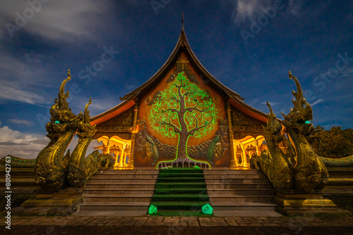 Wat Sirindhorn Wararam or Wat Phu Prao, also known as the Glow Temple, features painted fluorescent images on the walls and floor and is located in Sirindhorn, Ubon Ratchathani, Thailand