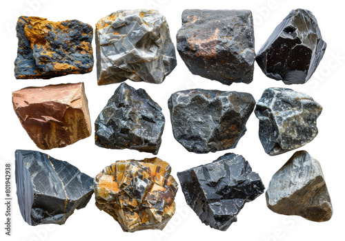 Varied collection of geological rock specimens, cut out - stock png.