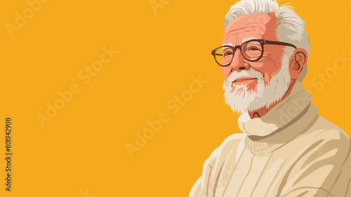 Handsome senior man in knitted sweater on yellow background