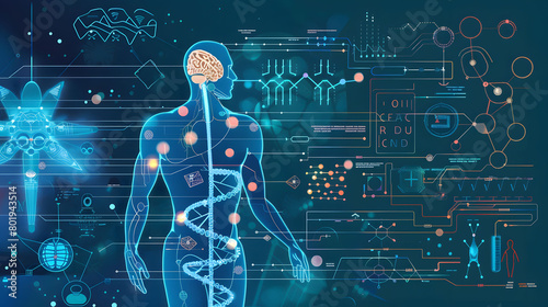 Artificial intelligence development in healthcare science and technology illustration. Medical treatment aided hi tech for future properly care. Artificial intelligence.