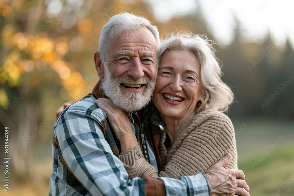 Happy active senior couple having fun outdoors. Portrait of an elderly couple together Happy active senior couple having fun outdoors. Portrait of an elderly couple together