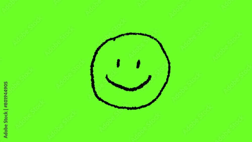 Hand drawn smile face frame by frame animation on chroma key green screen background.