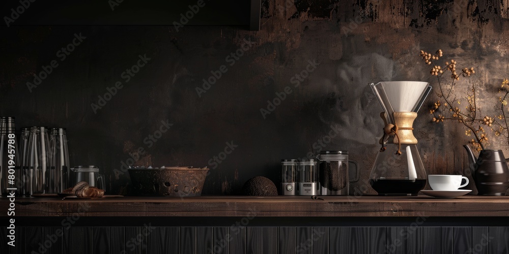 The background is completely mix Black and Brown with no texture and the Coffee maker is in the right hand side