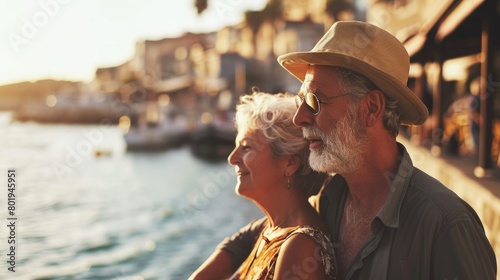 A retired couple traveling the world, highlighting the joys of financial freedom in retirement. Copy Space #801945951