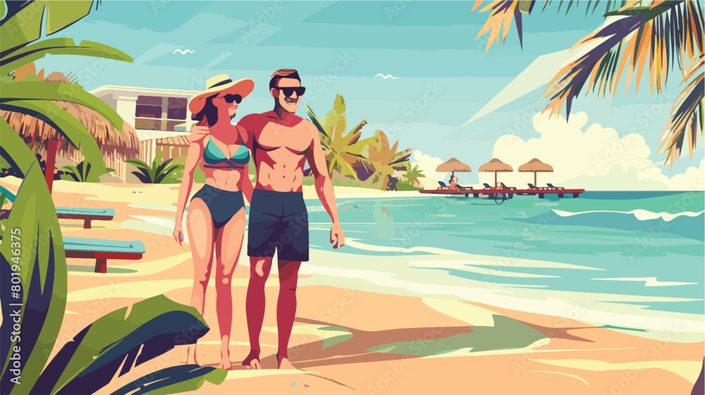 Happy couple at sea resort Vector illustration. Vector