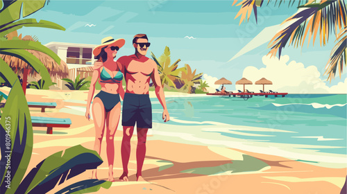 Happy couple at sea resort Vector illustration. Vector