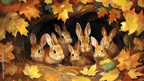 Group of Baby Rabbits Peeki...