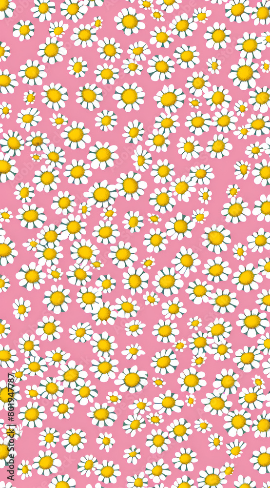 A pink background with a flower pattern of white flowers. The flowers are small and are scattered throughout the image. Generative AI