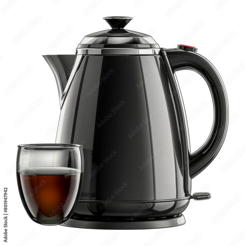 Obraz premium Elegant black tea kettle with cup, cut out - stock png.