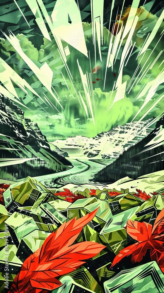 Obraz premium Northern lights dancing over a frozen landscape, a symphony of color against the night sky 54
