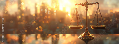 Close-up of gleaming gold scales of justice, perfectly balanced, set against a solemn courtroom background, highlighting the essence of Law Day