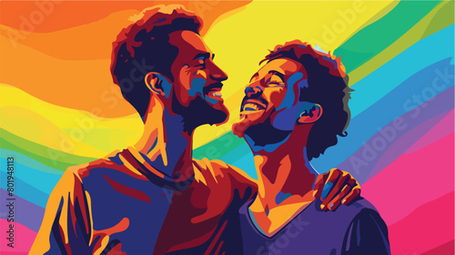 Happy gay couple on color background Vector illustration