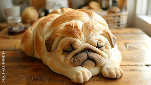 Cute Pug shaped bread in the kitchen