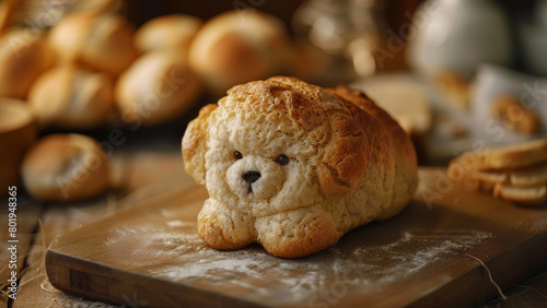Cute Bichon Frise shaped bread in the kitchen