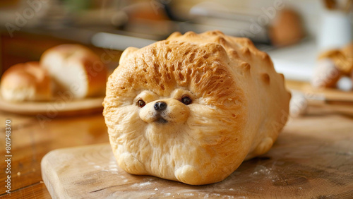 Cute Pomeranian shaped bread in the kitchen