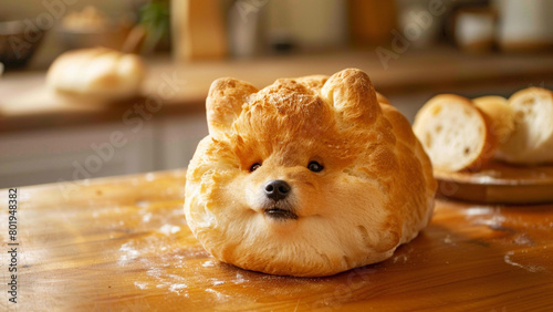 Cute Pomeranian shaped bread in the kitchen