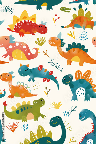 Seamless pattern with cute dinosaurs for children textile   wallpaper   posters and other design. ai generative
