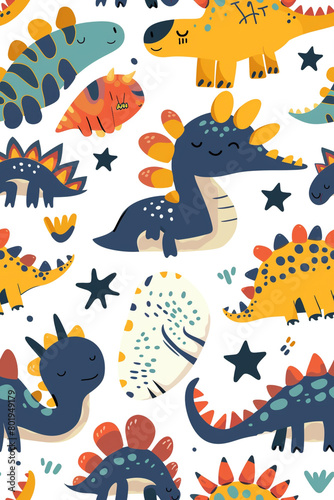 Seamless pattern with cute dinosaurs for children textile   wallpaper   posters and other design. ai generative