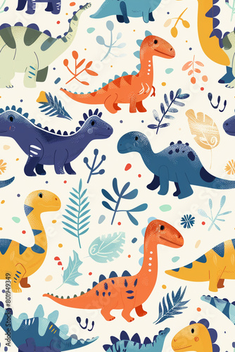 Seamless pattern with cute dinosaurs for children textile   wallpaper   posters and other design. ai generative