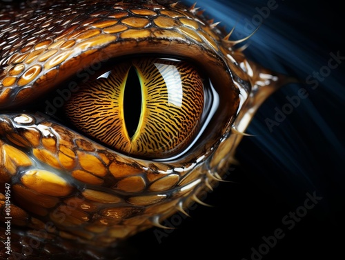 Closeup of a dragonflys eye, showcasing its complex structure against a pure black background photo