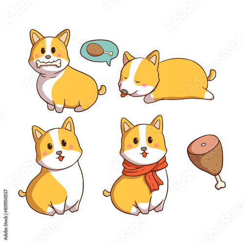 cute doodle corgi dog illustration on white background