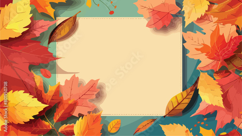 Blank card and autumn leaves on color background Vector
