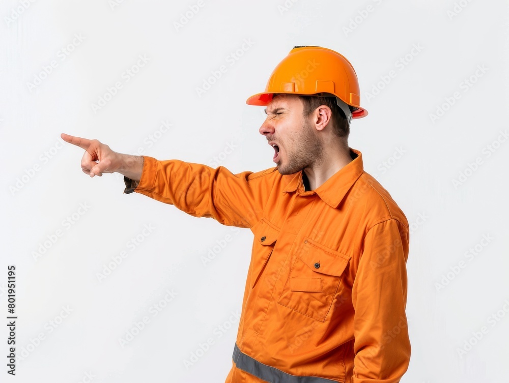Frustrated Construction Worker Pointing Away
