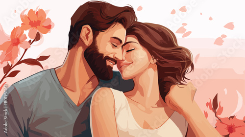 Happy young couple on light background Vector illustration