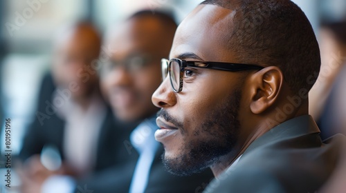 Focused businessman listening intently during a meeting