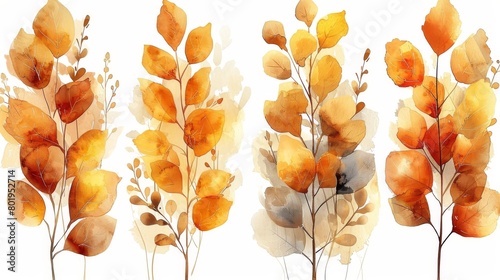 Wall art modern set of botanical drawings. Golden foliage line art drawing with watercolor. Abstract Plant Art design for wall framed prints, canvas prints, posters, home decor, covers, © DZMITRY