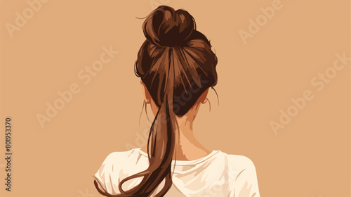 Woman with ponytail and silk scrunchy on beige background