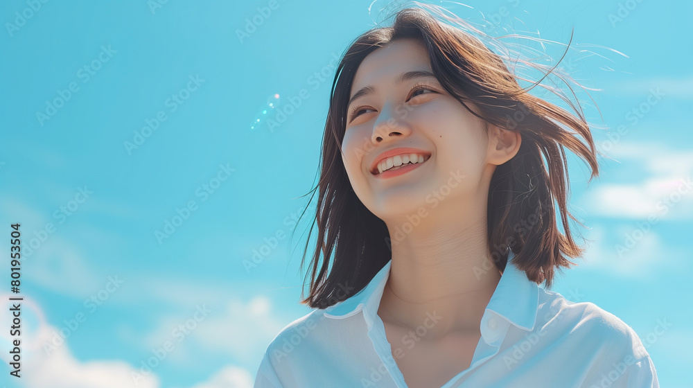 空を見上げる女性 AI 空を見上げる女性 AI