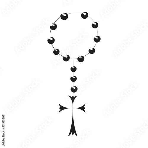 Hand drawn Rosary illustration. Rosary beads with Holy Cross.
