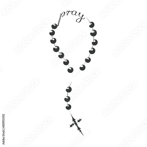 Hand drawn Rosary illustration. Rosary beads with Holy Cross.

