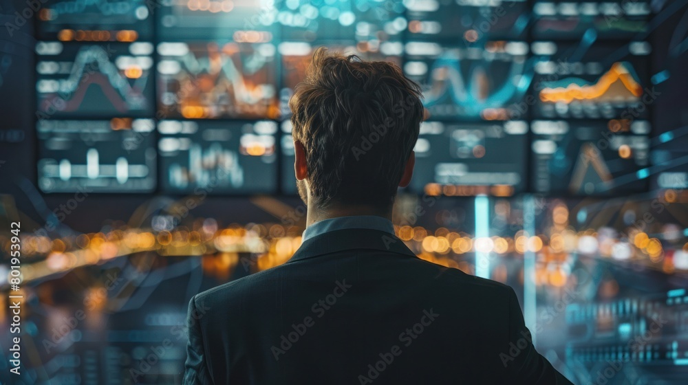 Businessman looks at graphs and charts showing market growth trends. Leverage this valuable information to inform strategic decisions and capitalize on emerging opportunities. Businessman looks at graphs and charts showing market growth trends. Leverage this valuable information to inform strategic decisions and capitalize on emerging opportunities.