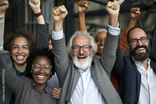Diverse Group of Business People Celebration Arms Raised Cheerful