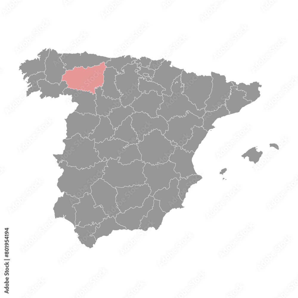 Map of the Province of a Leon, administrative division of Spain. Vector illustration.