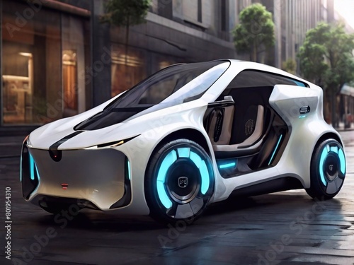 Urban white future car, design electromobile, ecology car.