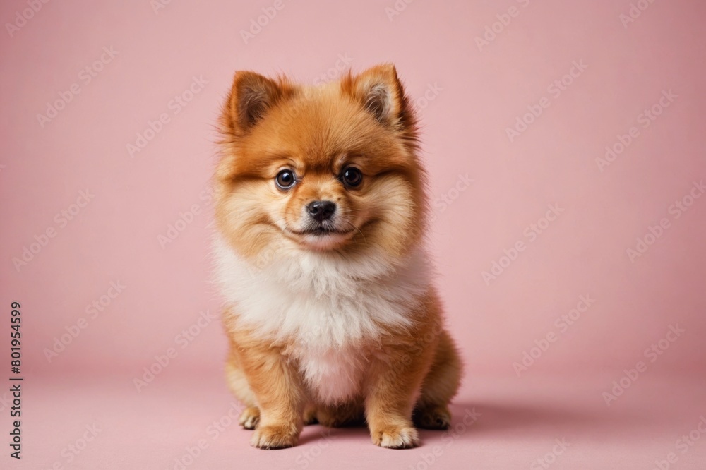 Pomeranian puppy looking at camera, copy space. Studio shot. Pomeranian puppy looking at camera, copy space. Studio shot.