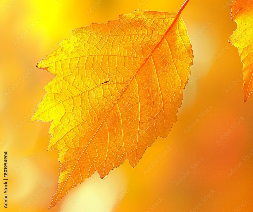Fototapeta premium Bright Autumn Leaf Close-Up with Golden Sunshine Background