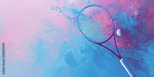 The background is completely mix Blue and Pink with no texture and the Badminton is in the right hand side © paisorn