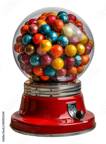 Vintage gumball machine filled with colorful candy, cut out - stock png.