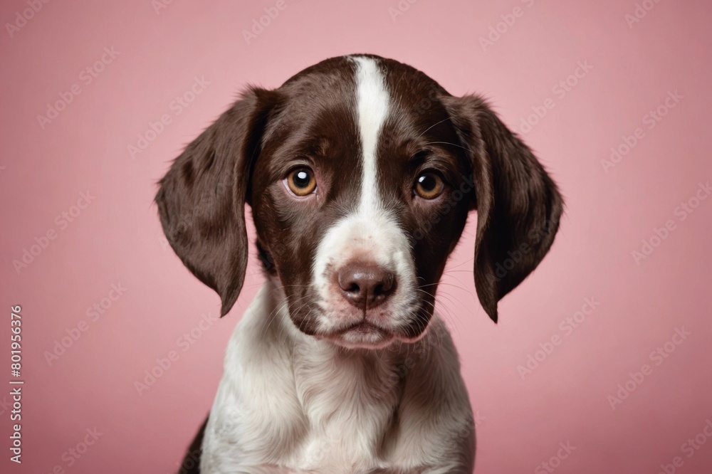 Small Munsterlander Pointer puppy looking at camera, copy space. Studio shot. Small Munsterlander Pointer puppy looking at camera, copy space. Studio shot.