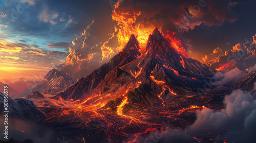 The mountain is on fire, Generative AI photo